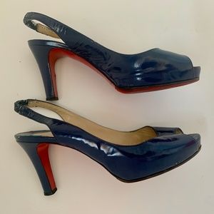CHRISTIAN LOUBOUTIN NAVY/BLUE PATENT LEATHER PEEP